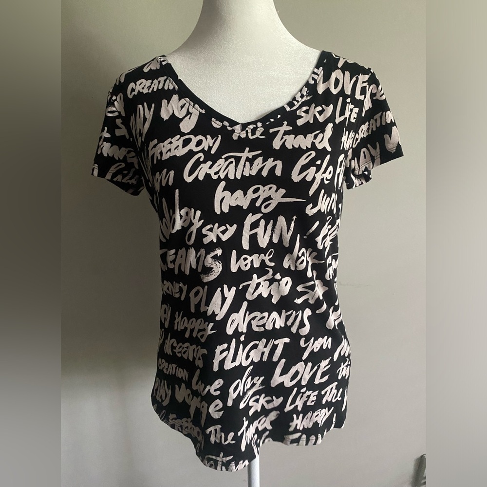 New York & Company Black and White Graphic Script Tee